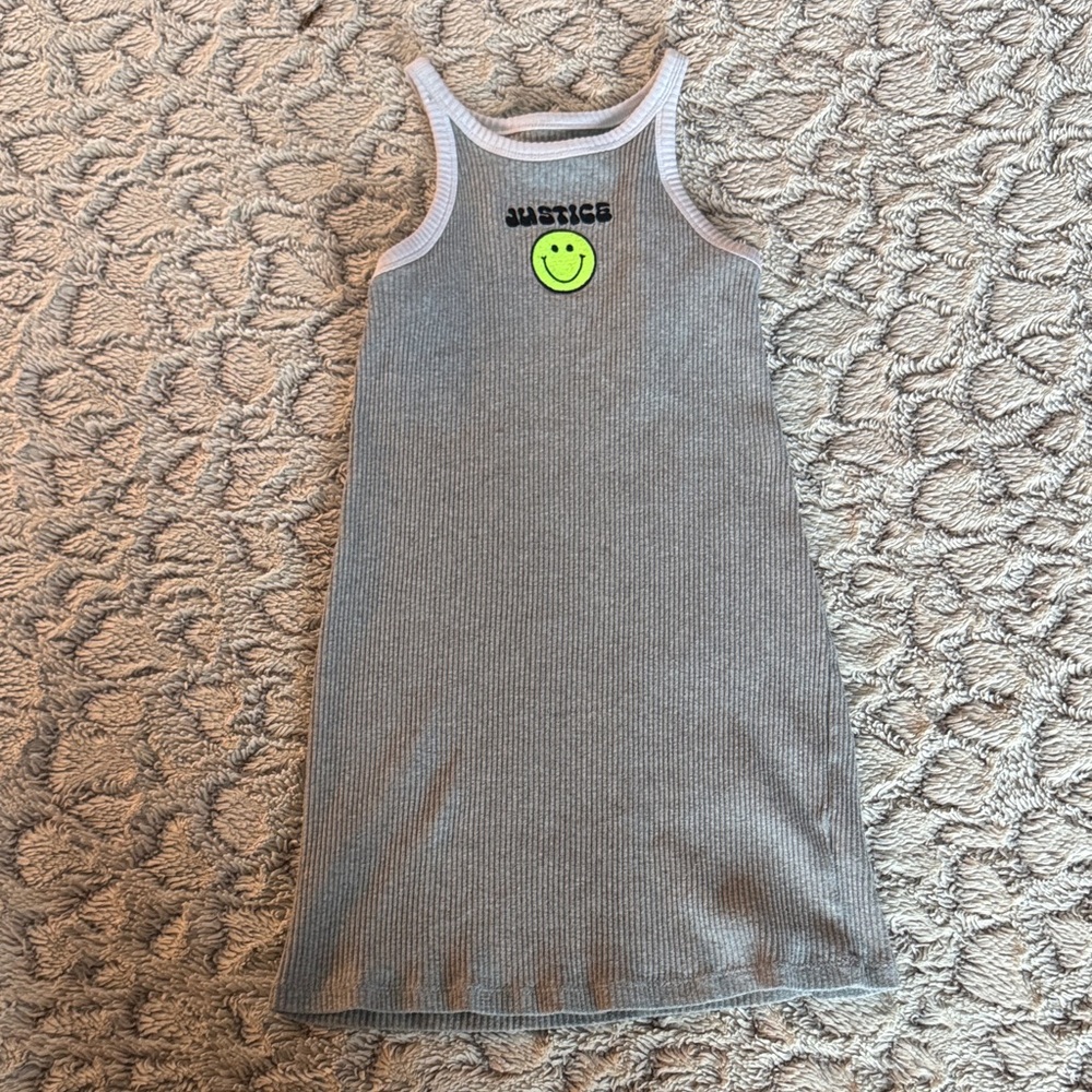 Justice Gray Tank Dress with Neon Green Smiley
